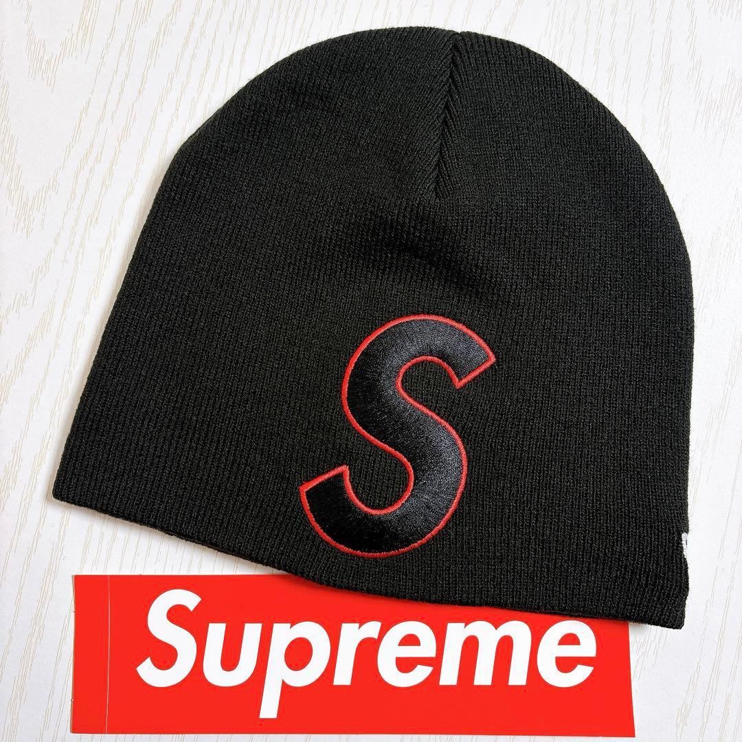 Supreme NEW ERA ニット帽　ビーニー　Sロゴ　ブラック　黒　赤