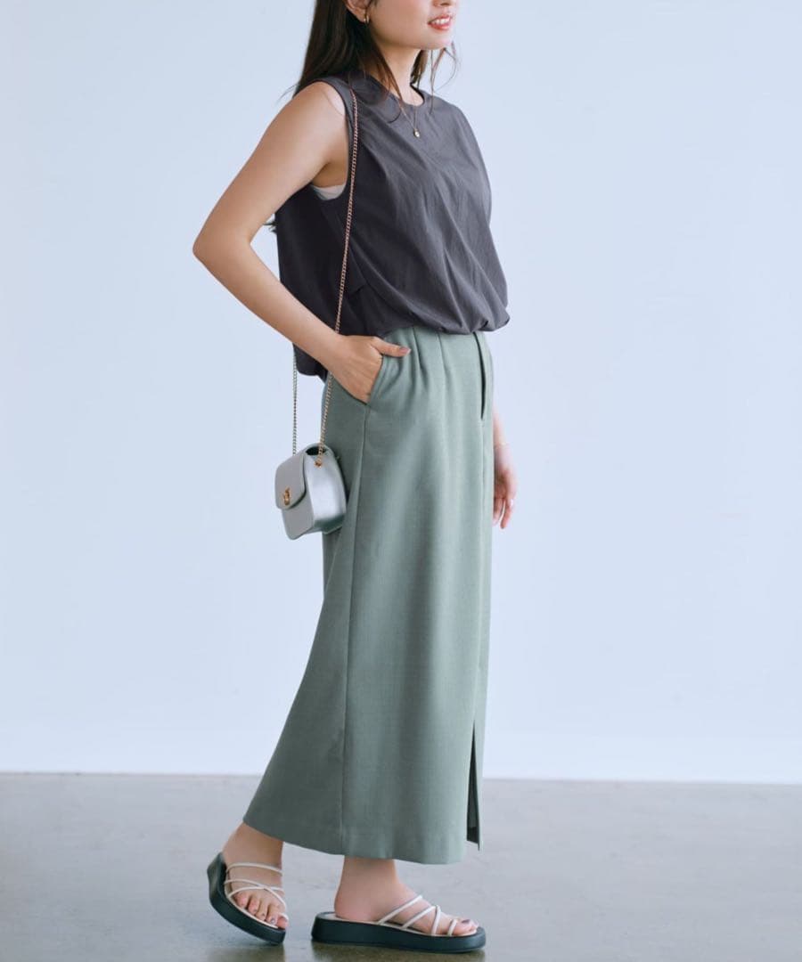 【新品未使用】COHINA コヒナ サイドバックルIラインスカート グリーン