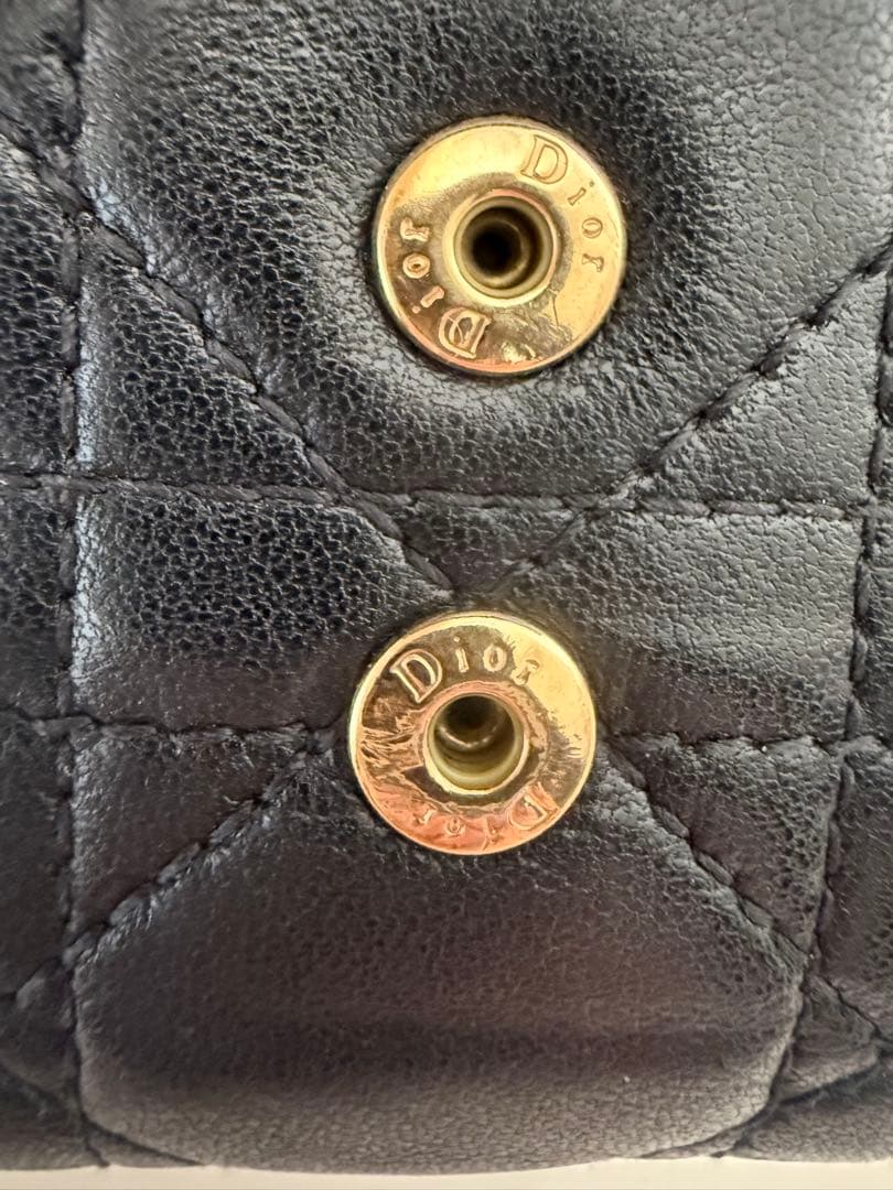 Dior☆ブラックレザー　ロータスウォレット三つ折り財布 キルティング