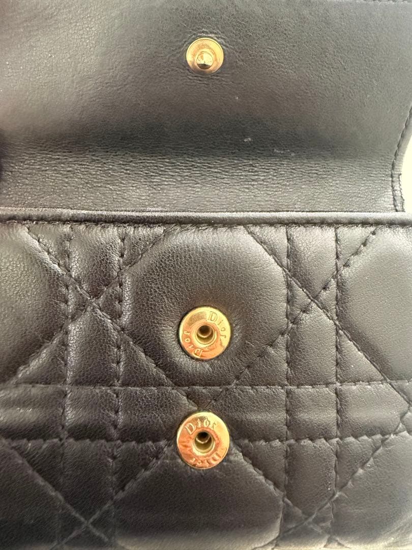 Dior☆ブラックレザー　ロータスウォレット三つ折り財布 キルティング