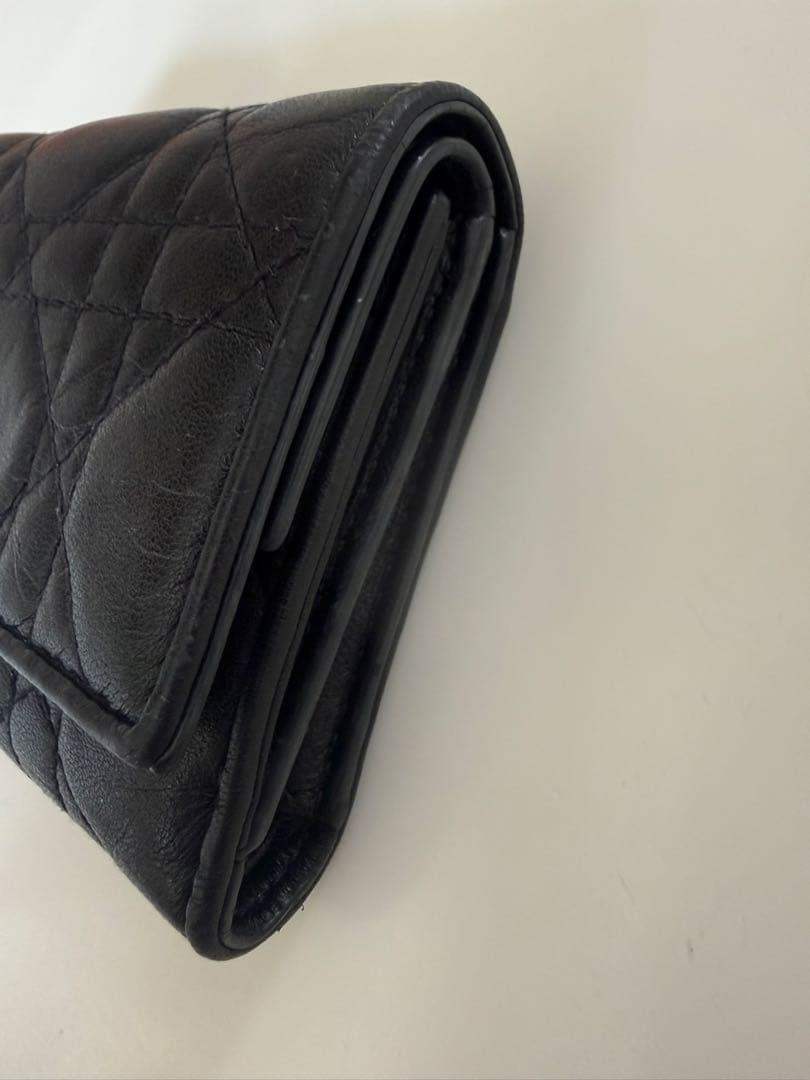 Dior☆ブラックレザー　ロータスウォレット三つ折り財布 キルティング