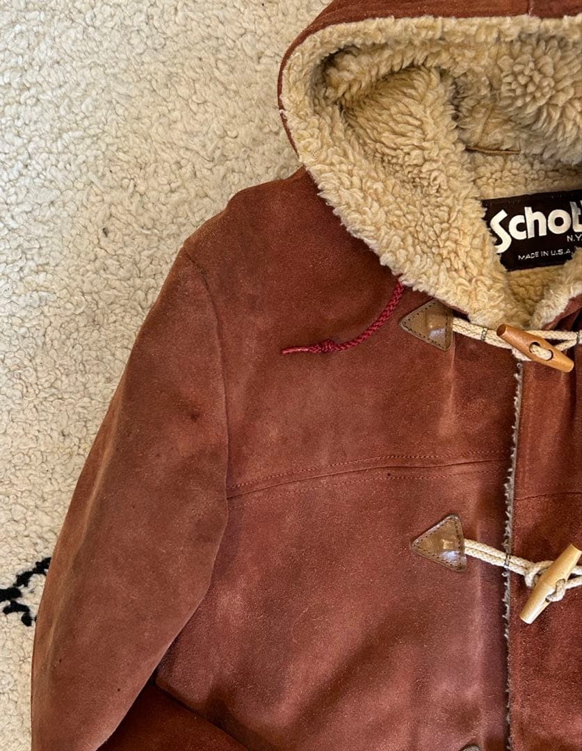 Schott ダッフルコート サイズ38 ブラウン スエード ヘビーウエイト