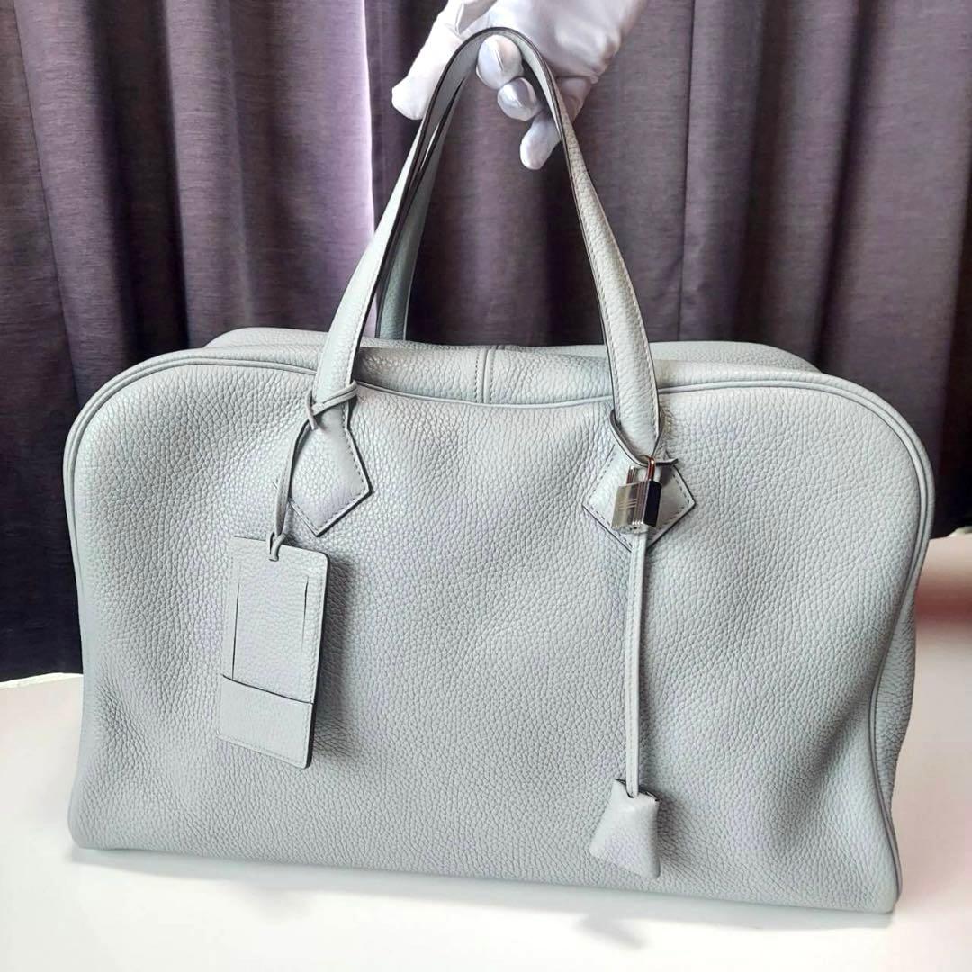 【美品】エルメスヴィクトリア43 トリヨンクレマンス　ブルーグラシエ　X刻印