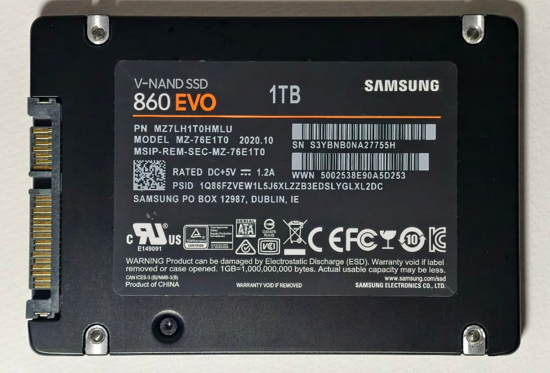【中古】SATA SSD Samsung 860 EVO 1TB