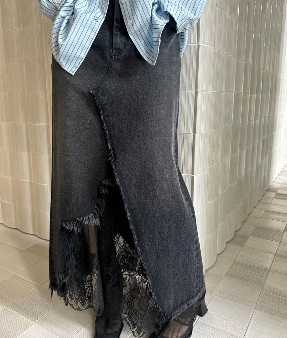【新品】REMAKE LIKE DENIM LACE LAYERED SKIRT
