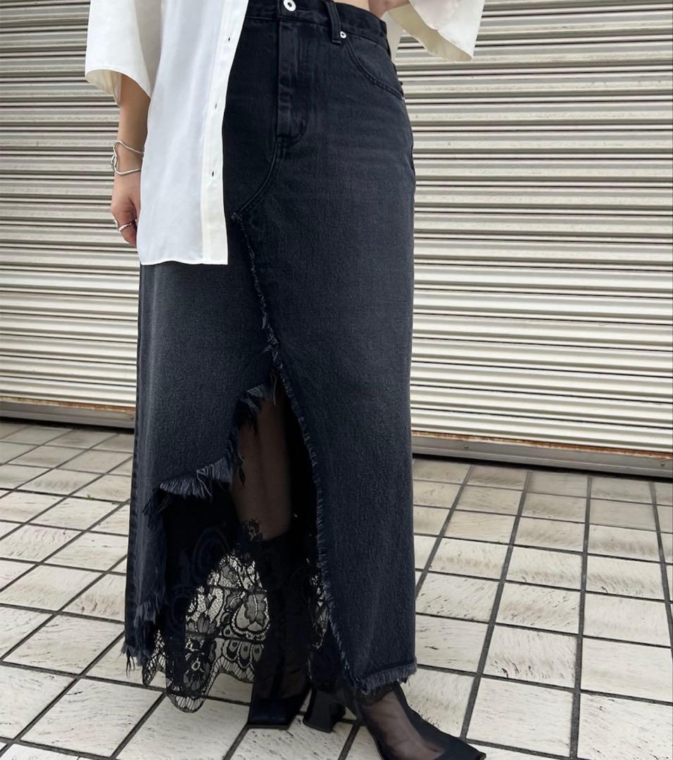 【新品】REMAKE LIKE DENIM LACE LAYERED SKIRT