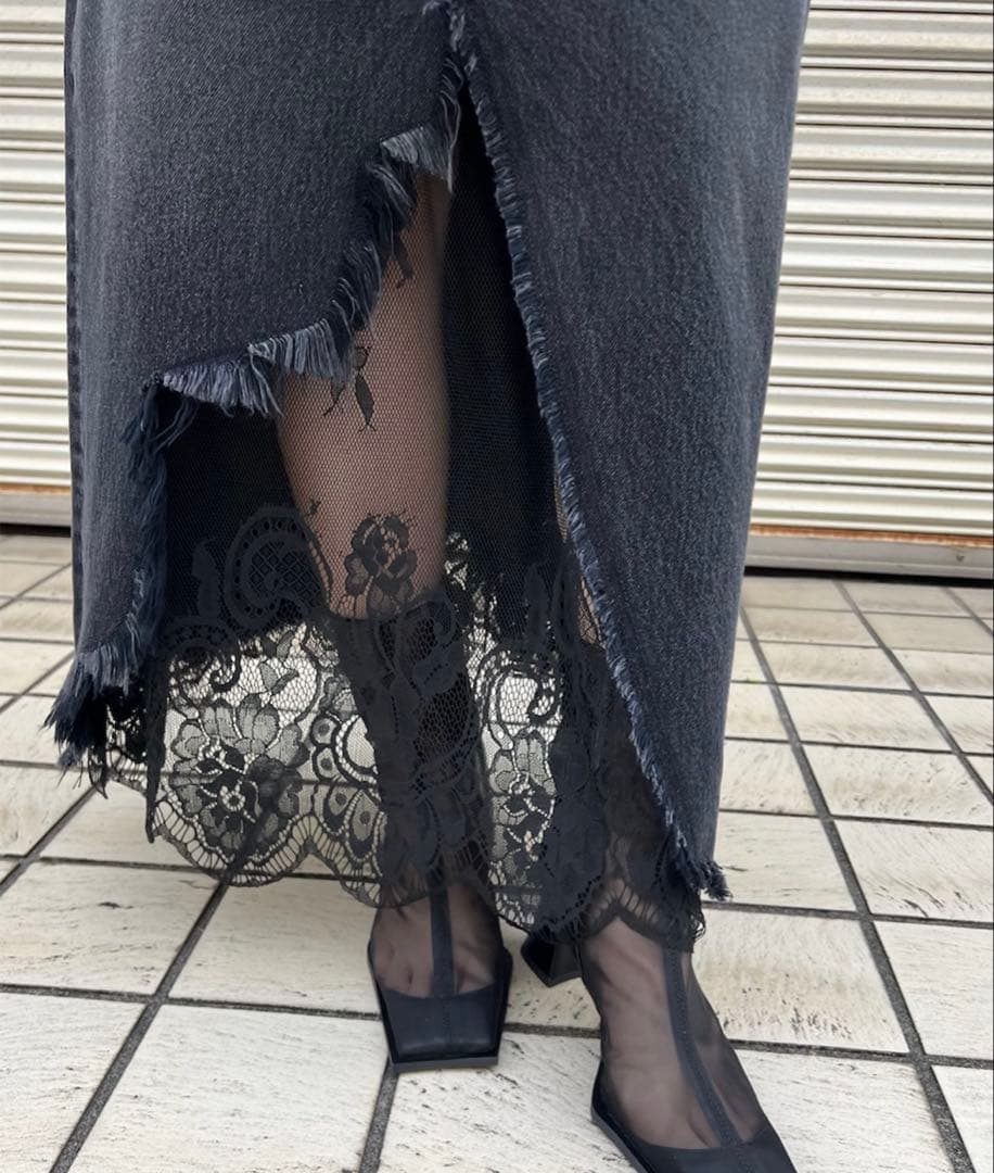 【新品】REMAKE LIKE DENIM LACE LAYERED SKIRT