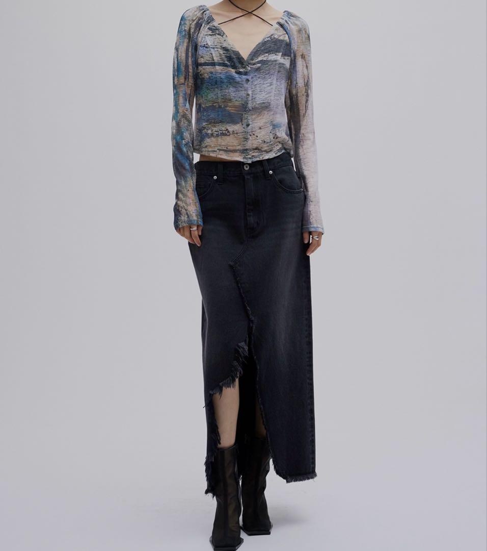 【新品】REMAKE LIKE DENIM LACE LAYERED SKIRT