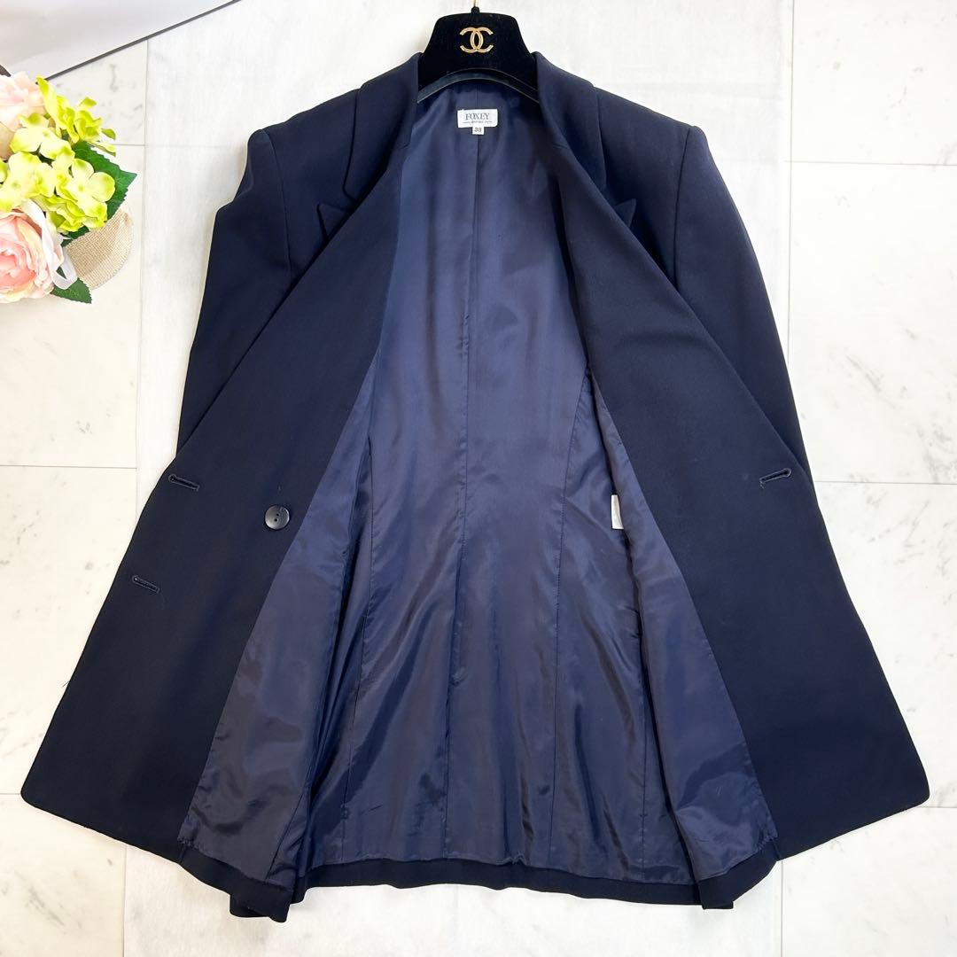 美品◆FOXEY 最高級ロングジャケット ダブル 金ボタン 春アウター XL