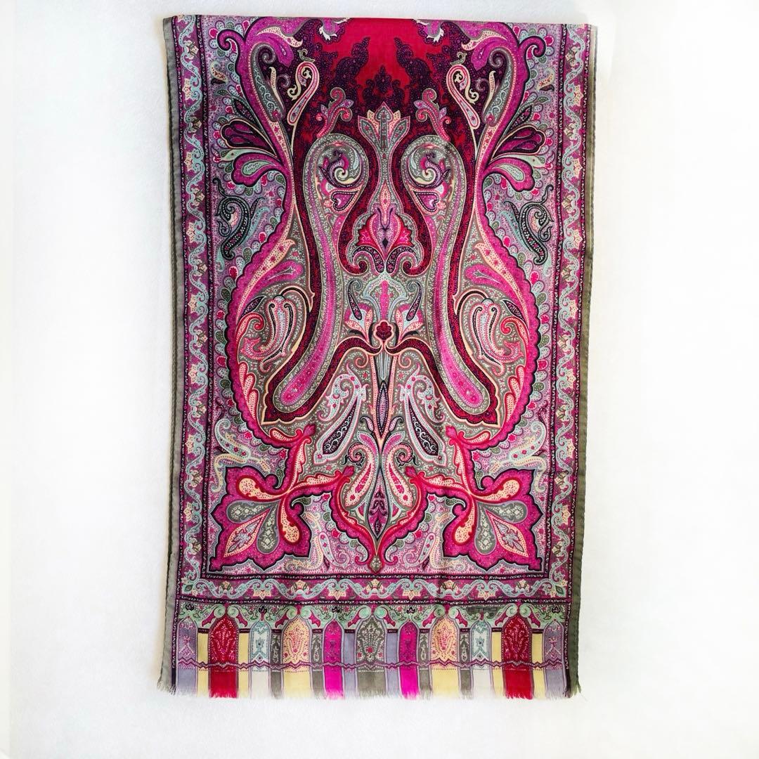 美品✴︎Etro ストール ウール100% ペイズリー柄 エトロ スカーフ カーキ