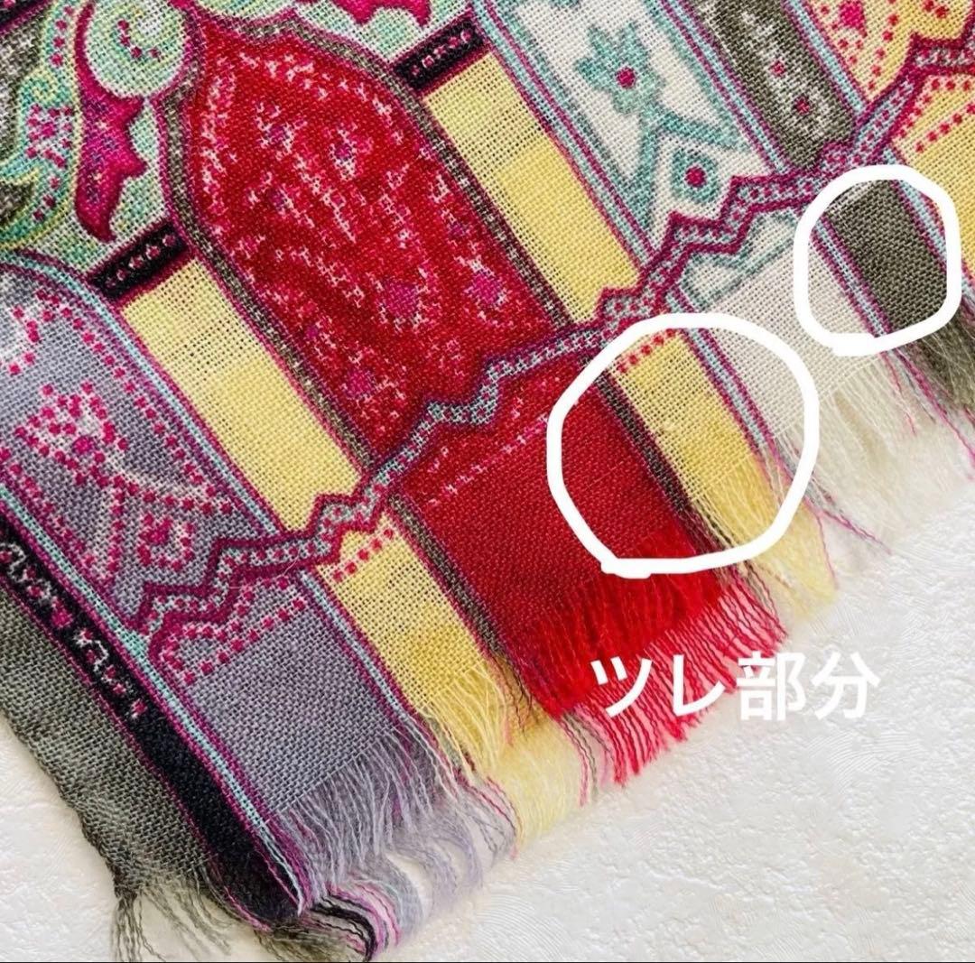 美品✴︎Etro ストール ウール100% ペイズリー柄 エトロ スカーフ カーキ