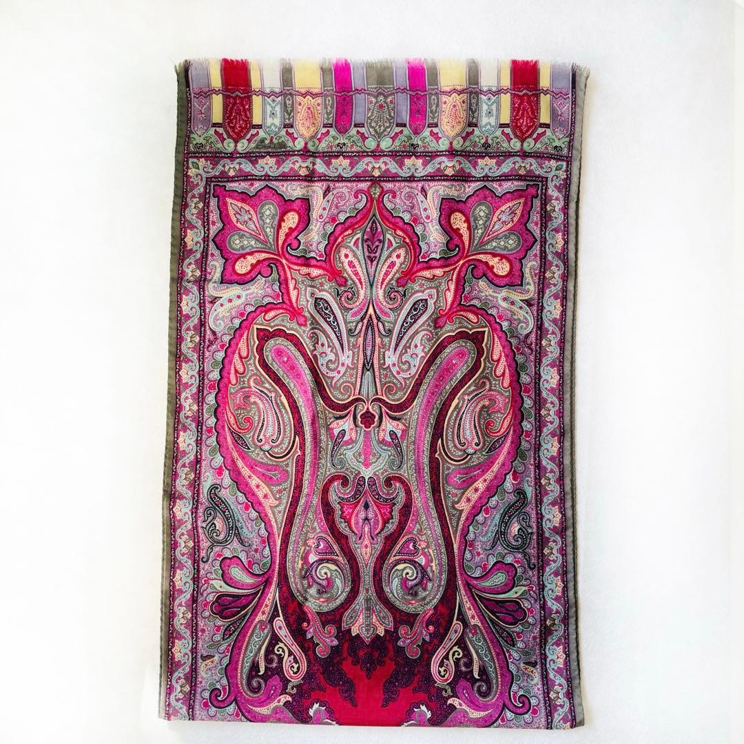 美品✴︎Etro ストール ウール100% ペイズリー柄 エトロ スカーフ カーキ