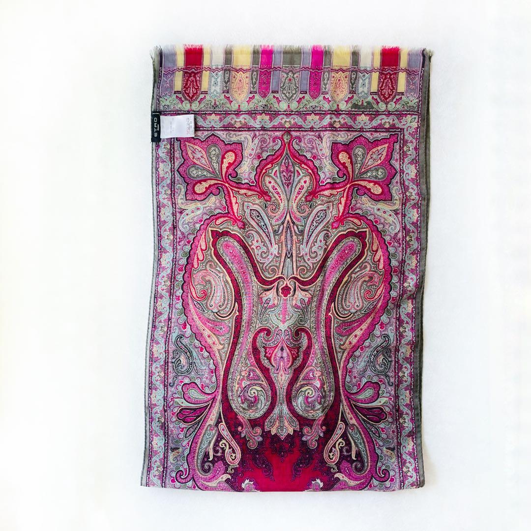美品✴︎Etro ストール ウール100% ペイズリー柄 エトロ スカーフ カーキ
