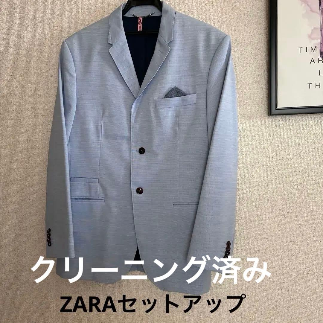 ZARAライトブルー シングルブレスト スーツジャケット セットアップサイズ2