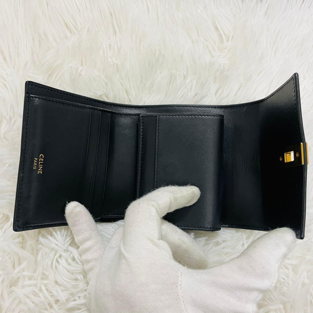 極美✨付属完備✨CELINE 三つ折り財布 セーズ 16 レザー ブラック