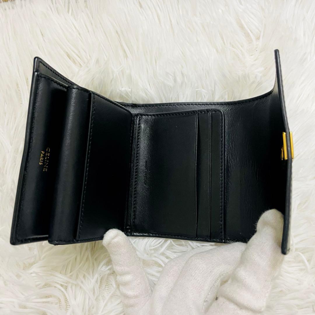 極美✨付属完備✨CELINE 三つ折り財布 セーズ 16 レザー ブラック