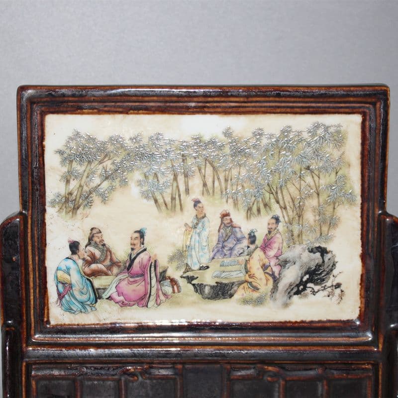 景徳鎮 陶磁器 パステル竹林七賢 人物屏風 装飾品 工芸品 美術品 置物