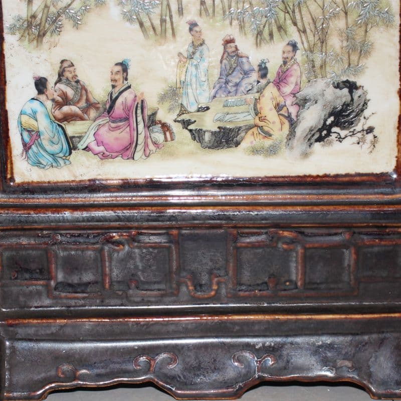 景徳鎮 陶磁器 パステル竹林七賢 人物屏風 装飾品 工芸品 美術品 置物