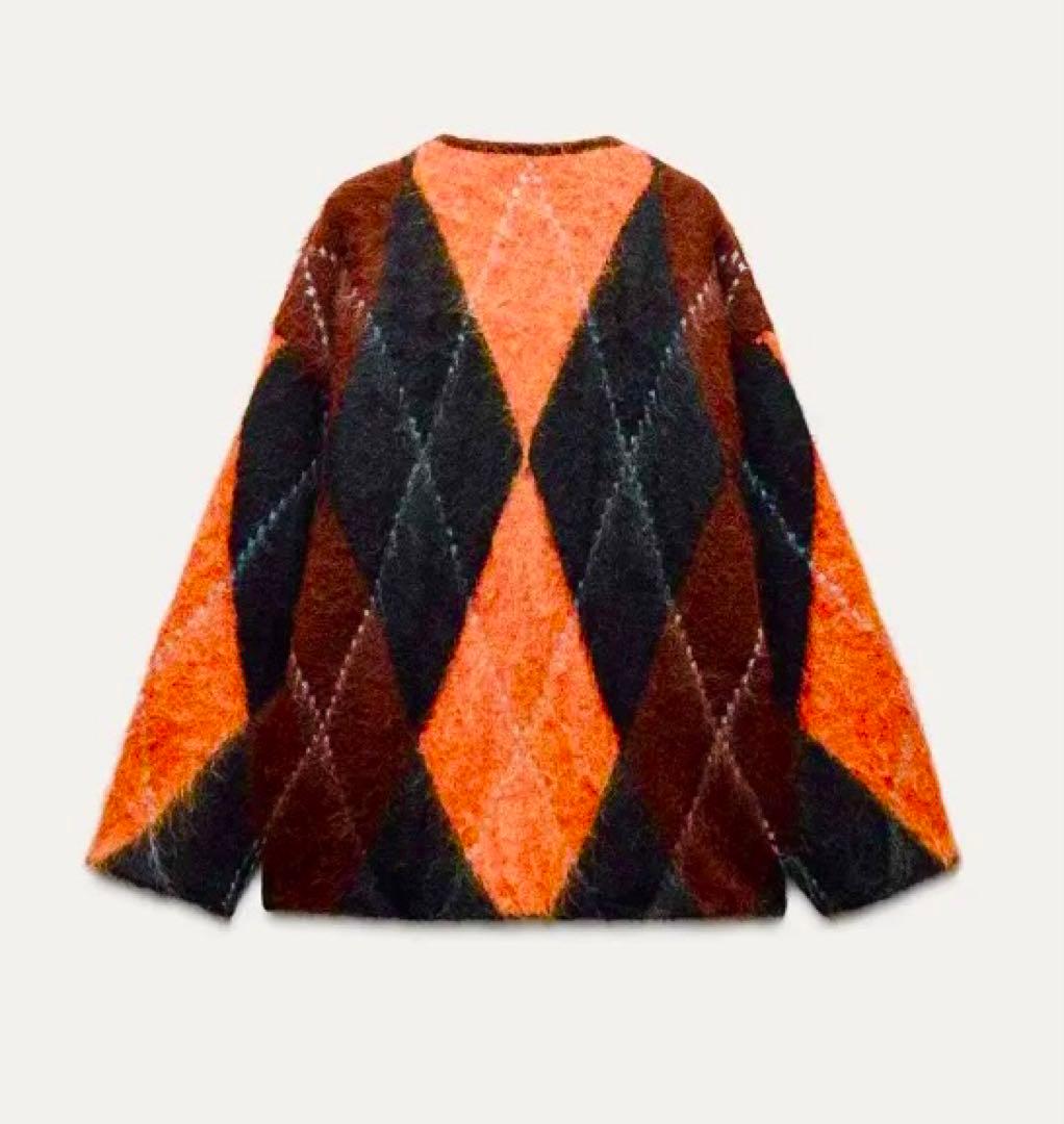 新品ZARA 定価10,990円 アーガイル柄 ニット ジャケット S 1点限り