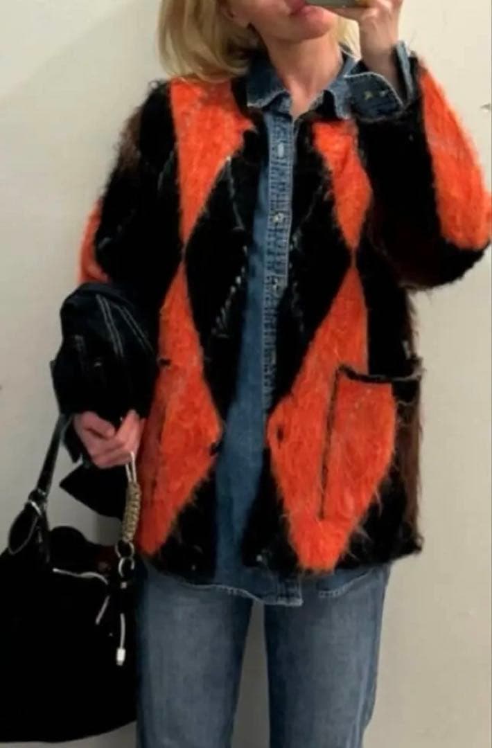 新品ZARA 定価10,990円 アーガイル柄 ニット ジャケット S 1点限り