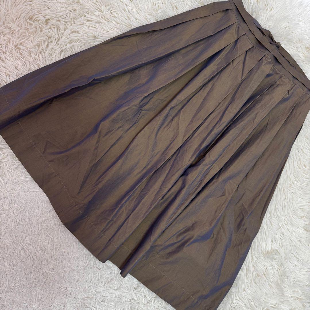 《美品》 MARGARET HOWEL光沢スカート ブラウン 2 オシャレ 上品