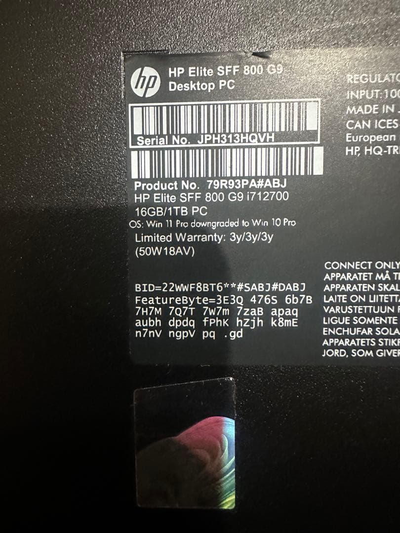 Windowsデスクトップ HP EliteDesk IntelCorei7 vProG9SFF800new
