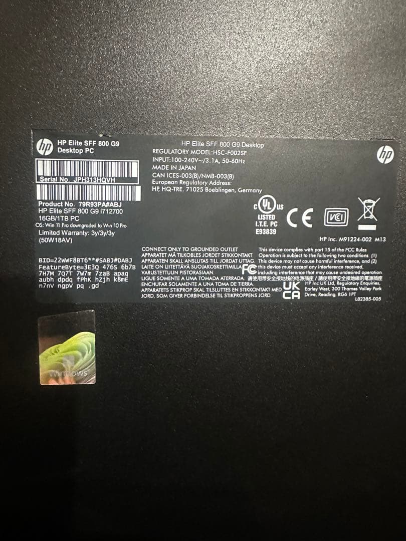 Windowsデスクトップ HP EliteDesk IntelCorei7 vProG9SFF800new