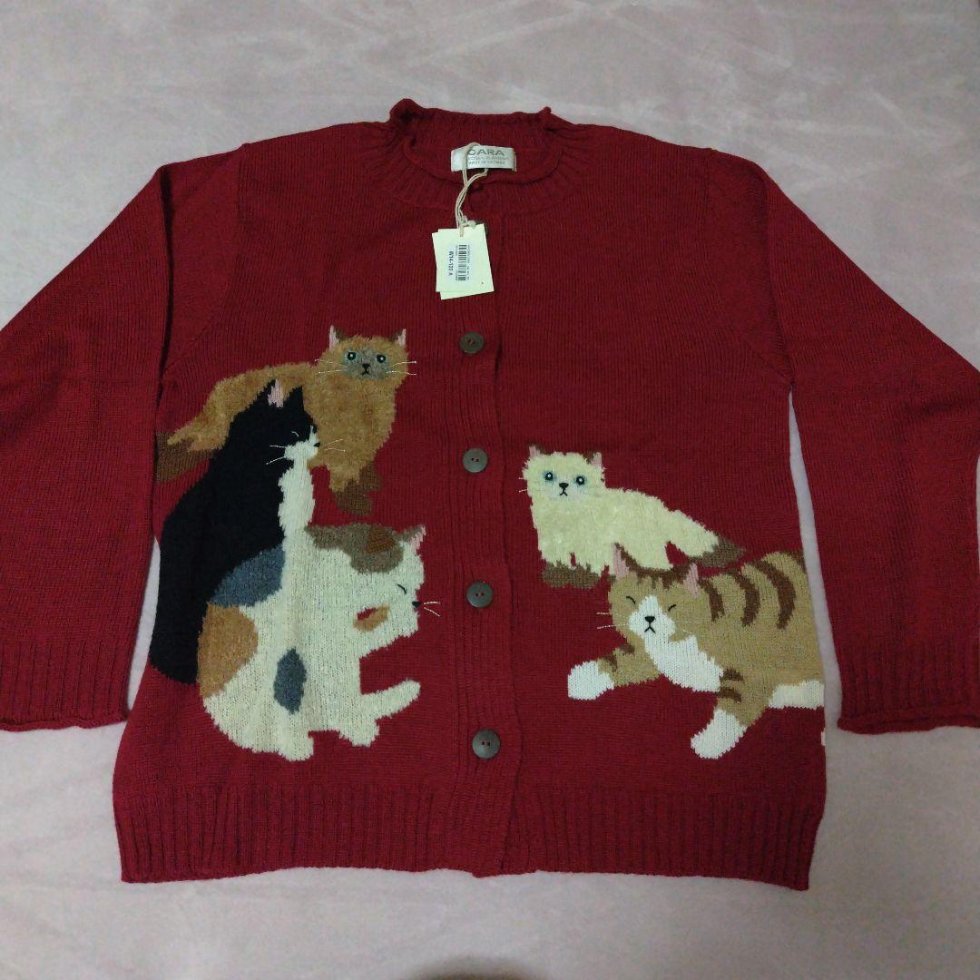 【希少品】飛行船CARA 猫刺繍長袖カーディガン