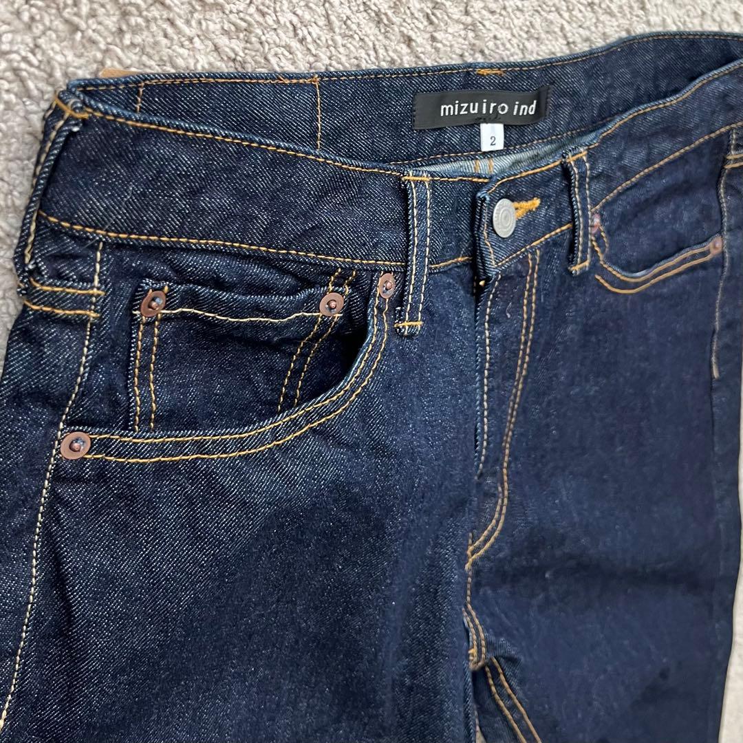 美品mizuiro ind ミズイロインド アンクル丈 デニムパンツ