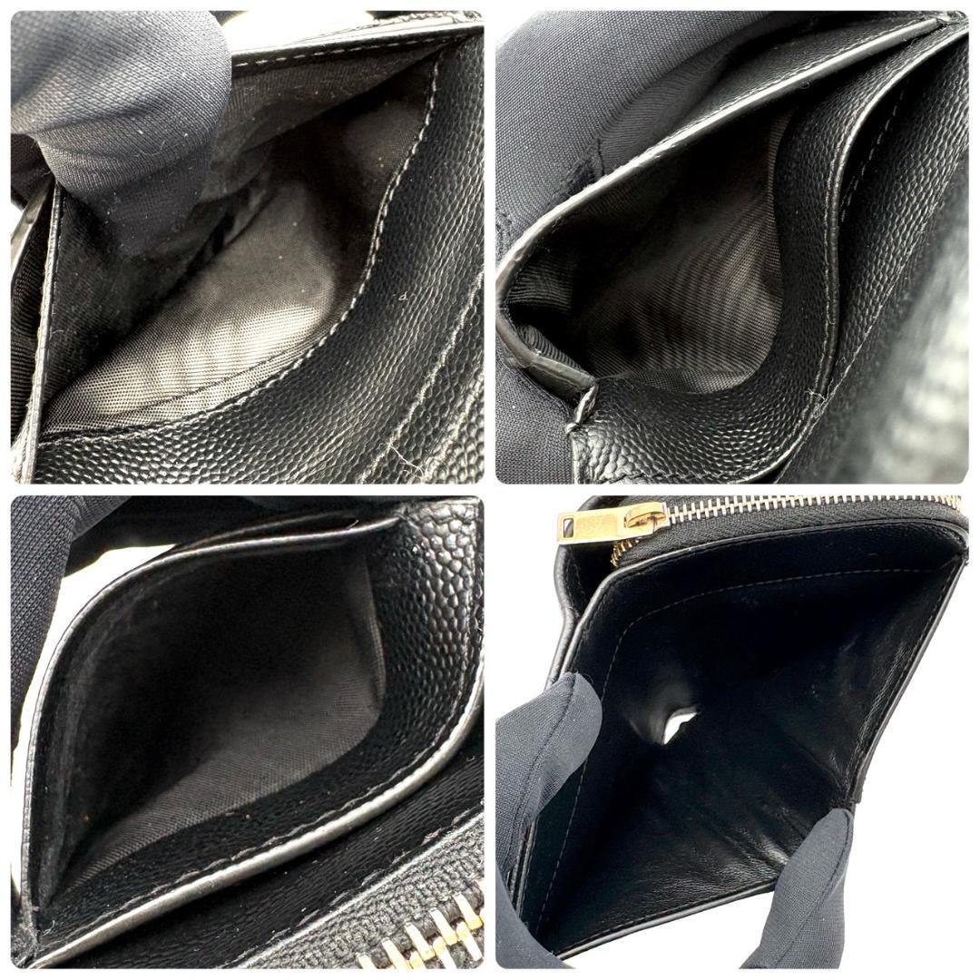 サンローラン パリ 折財布 キャビアスキン Vステッチ YSL 黒 2779