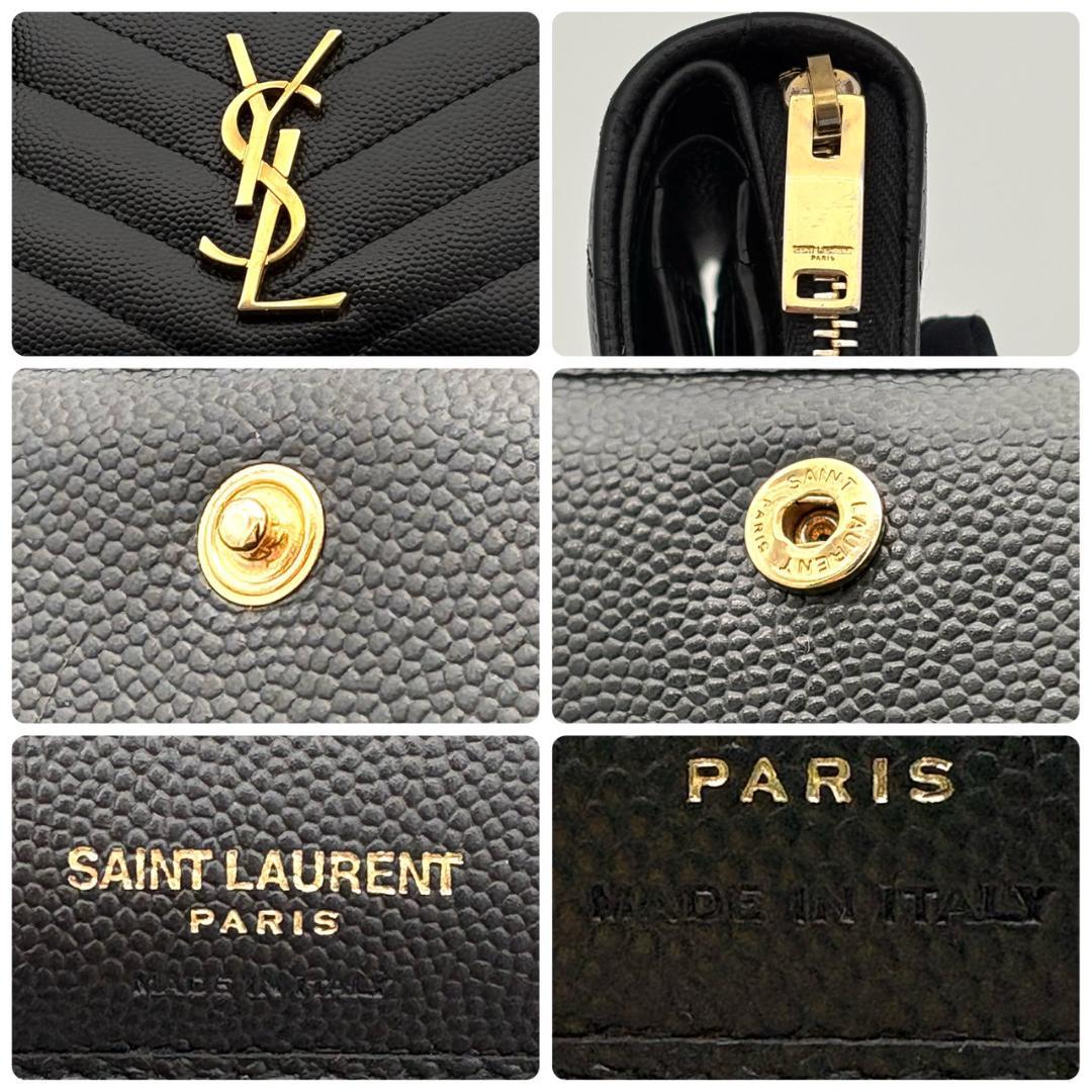 サンローラン パリ 折財布 キャビアスキン Vステッチ YSL 黒 2779