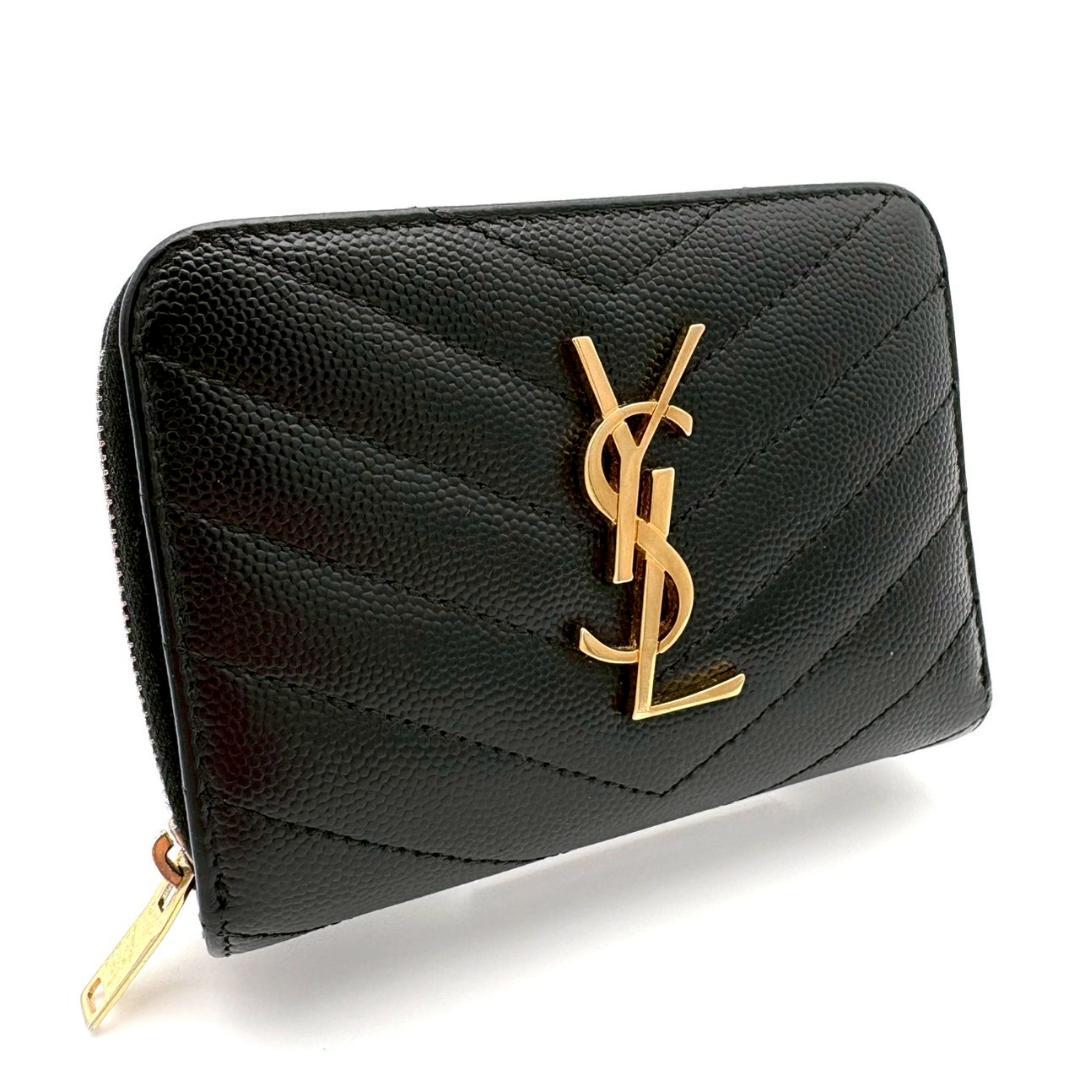 サンローラン パリ 折財布 キャビアスキン Vステッチ YSL 黒 2779