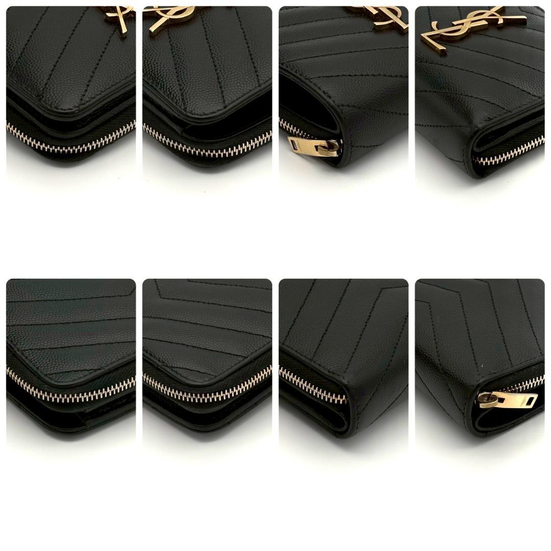 サンローラン パリ 折財布 キャビアスキン Vステッチ YSL 黒 2779