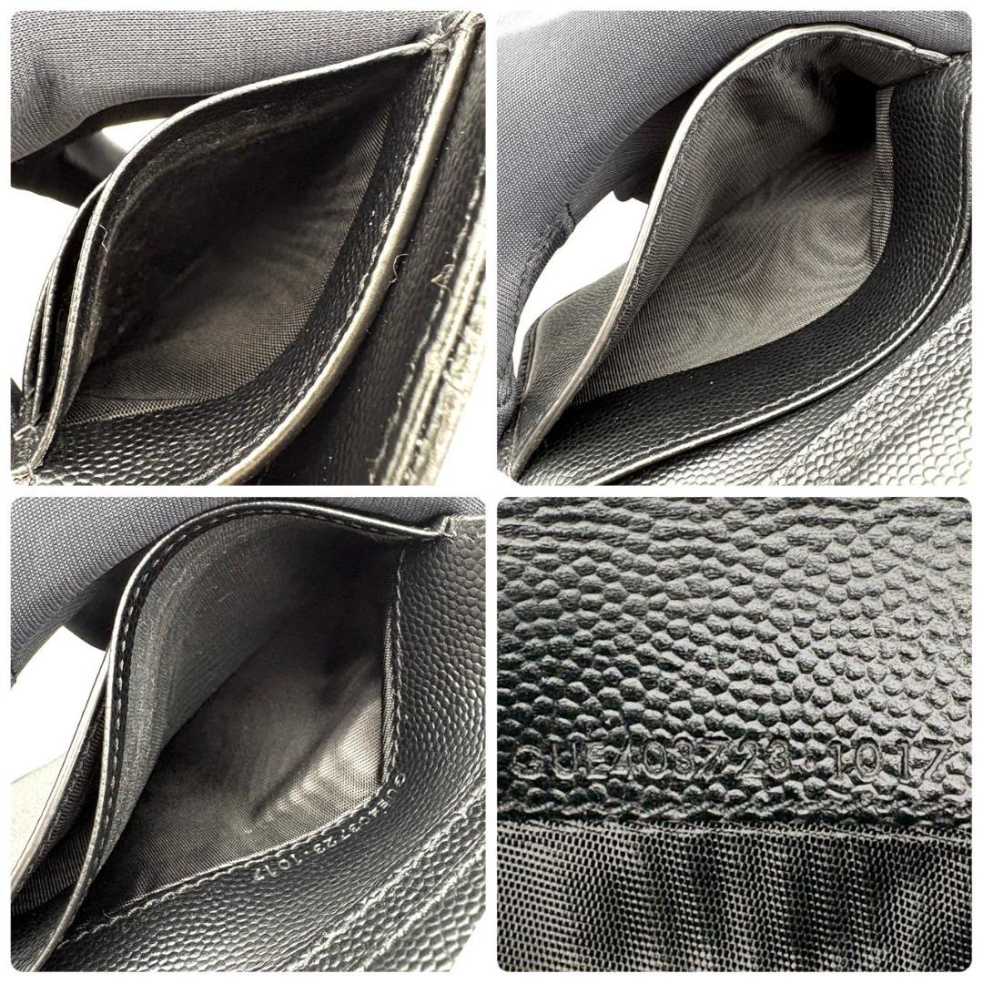 サンローラン パリ 折財布 キャビアスキン Vステッチ YSL 黒 2779