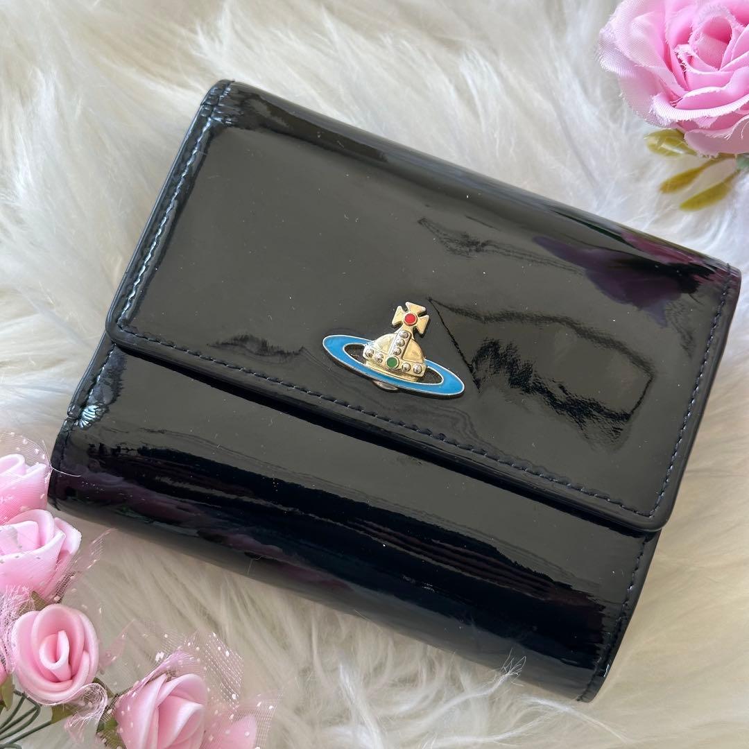 Vivienne Westwood 二つ折り財布 エナメル ブラック 黒 オーブ