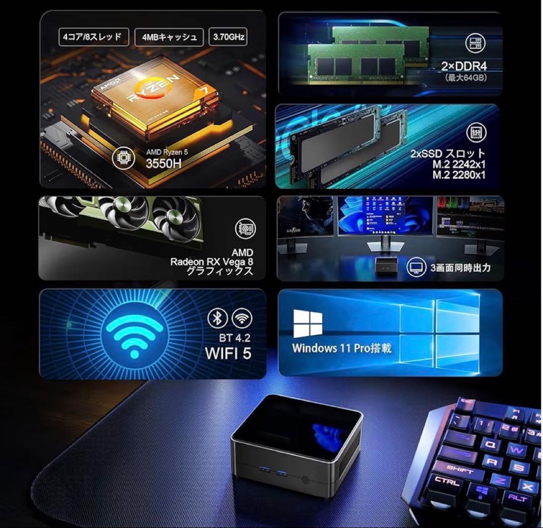 ミニPC Ryzen5 3550H 16GB 512GB SSD
