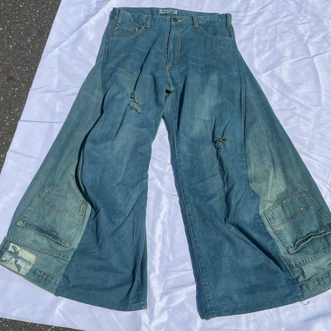 【最終値下げ‼︎】リメイクデニム　“染め加工“ ワイドフレアデニムパンツ
