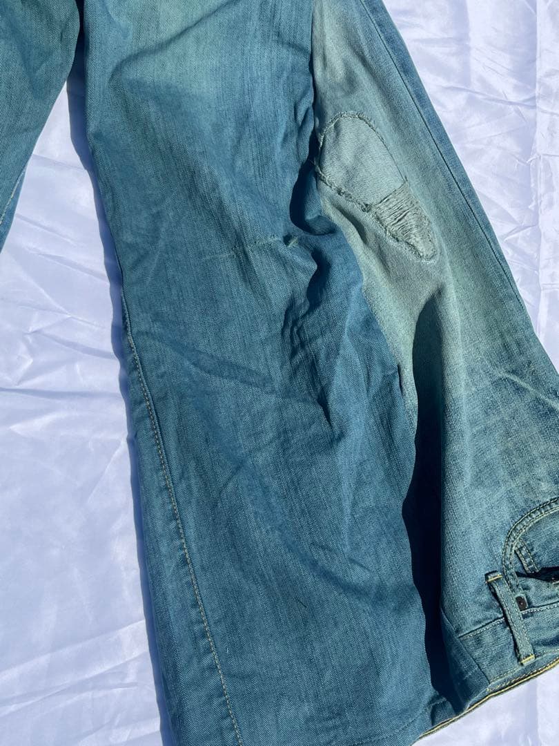 【最終値下げ‼︎】リメイクデニム　“染め加工“ ワイドフレアデニムパンツ