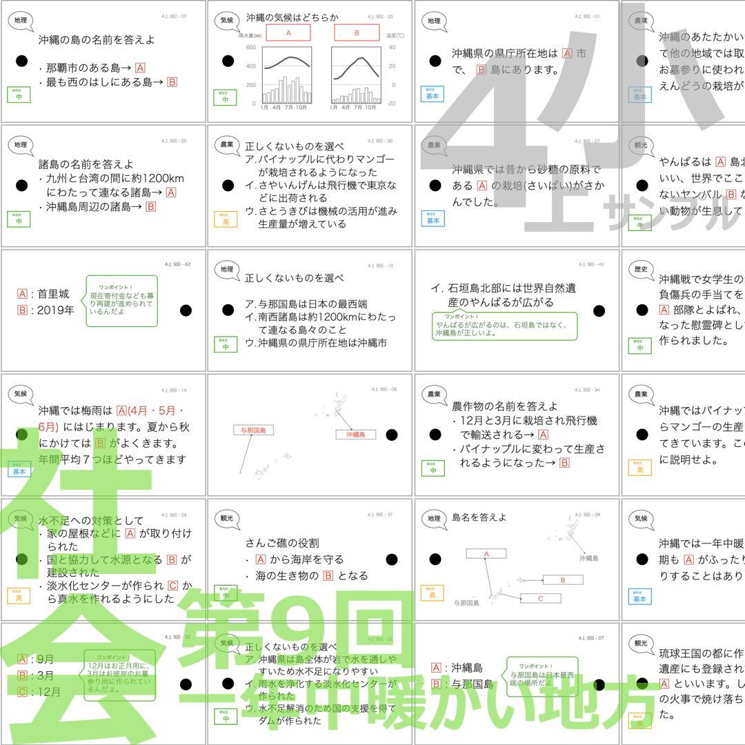 中学受験 暗記カード【4年上 社会・理科 6-19回】組分けテスト対策 予シリ