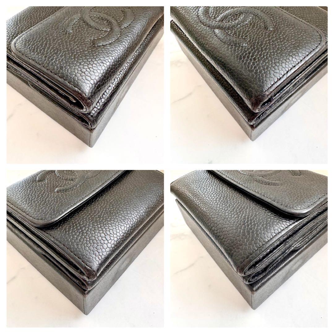 【極美品・箱付き】CHANEL シャネル キャビアスキン折財布 ココマーク