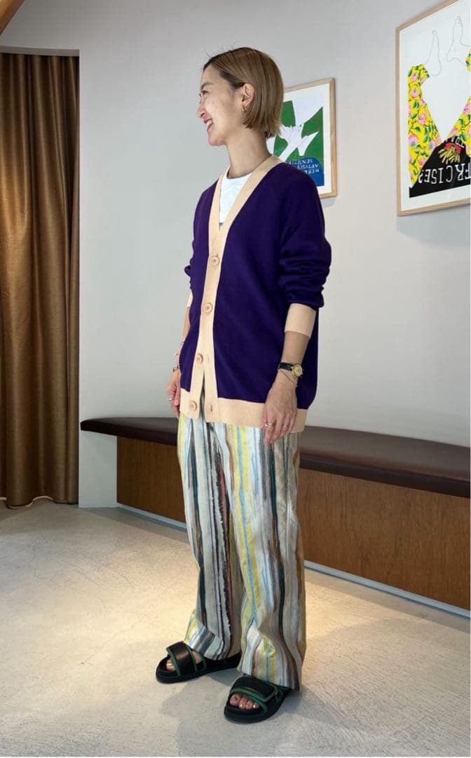 キャバン❤️コットンカシミヤカーディガン　Vネック 紫×ベージュ　XL