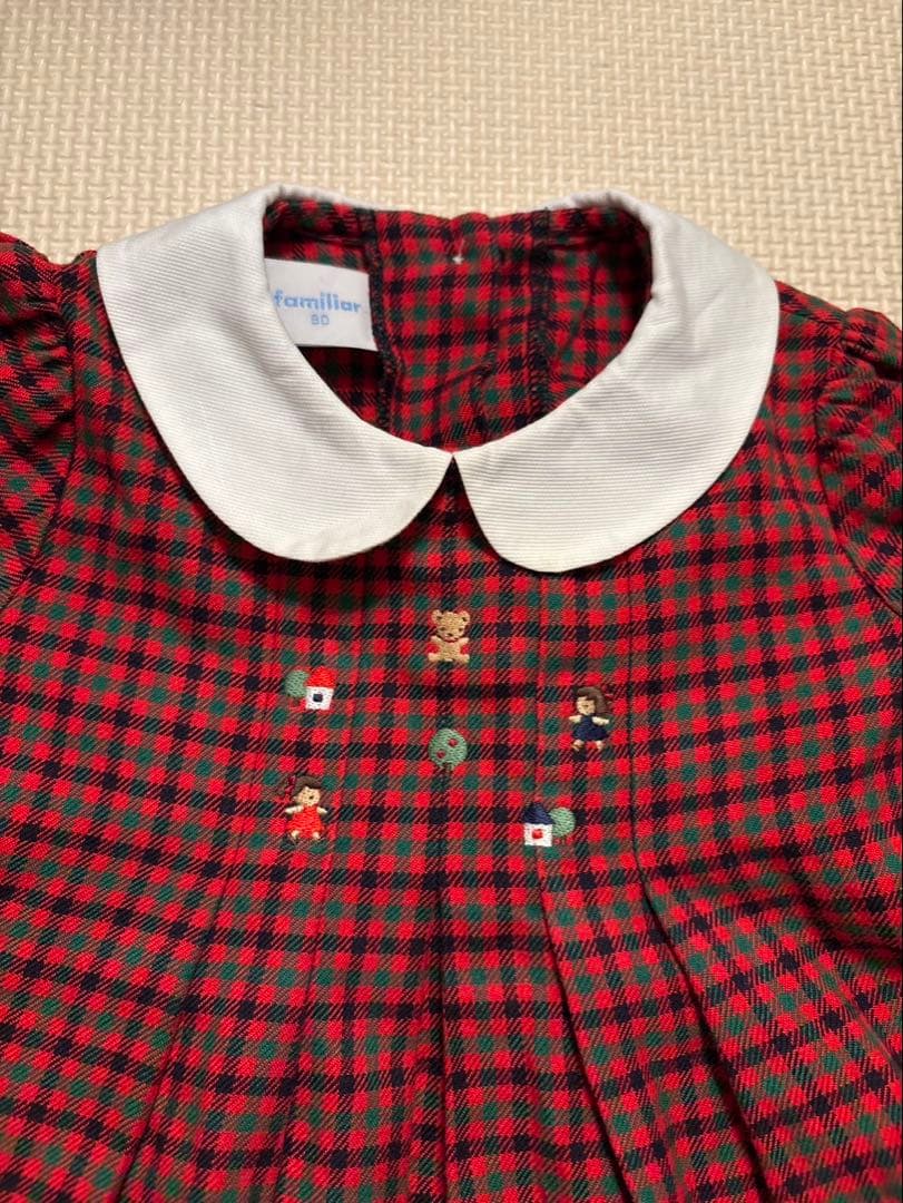 ファミリア　赤チェック ワンピース　80