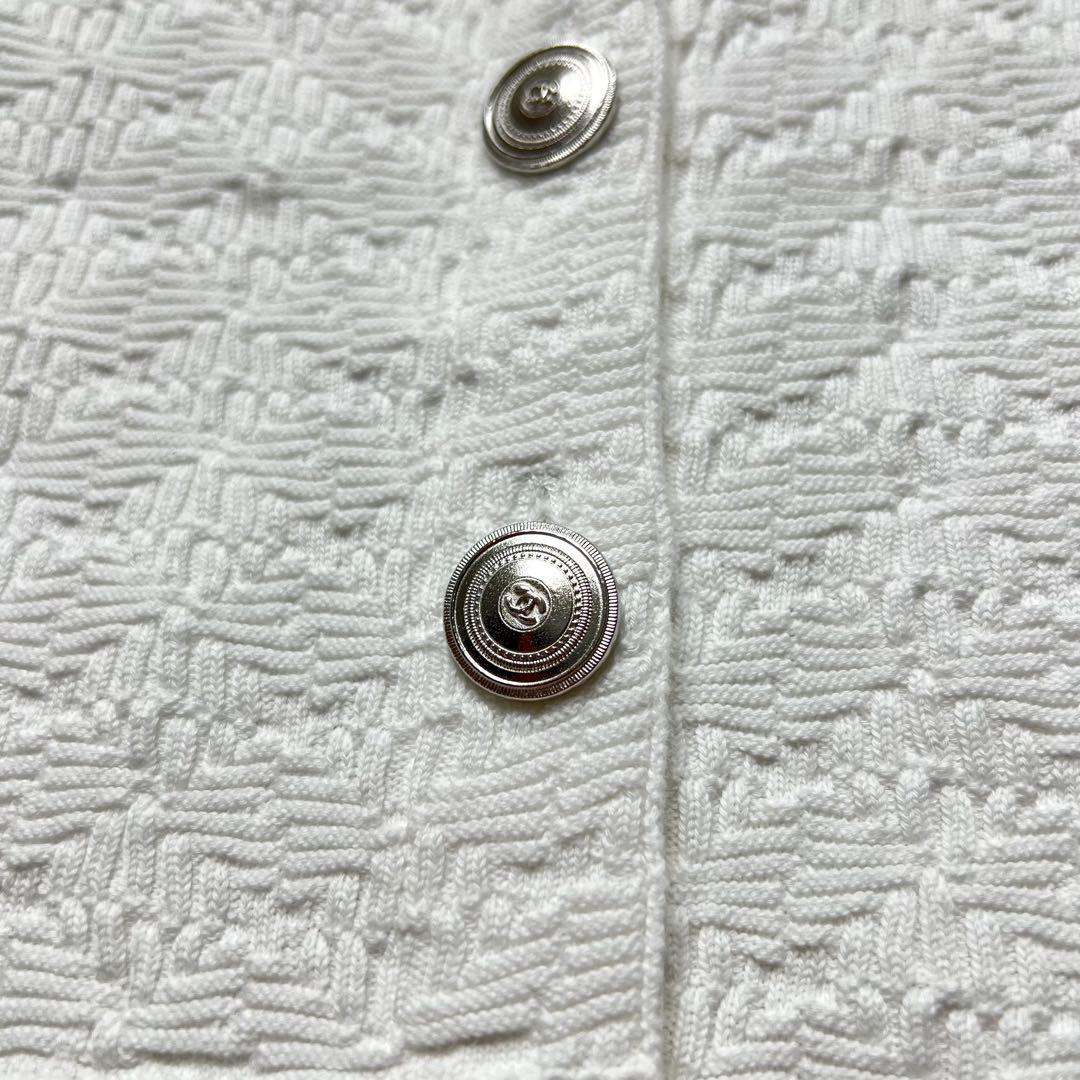 ココボタン✨ CHANEL シャネル スキッパー コットンニットカーディガン 白