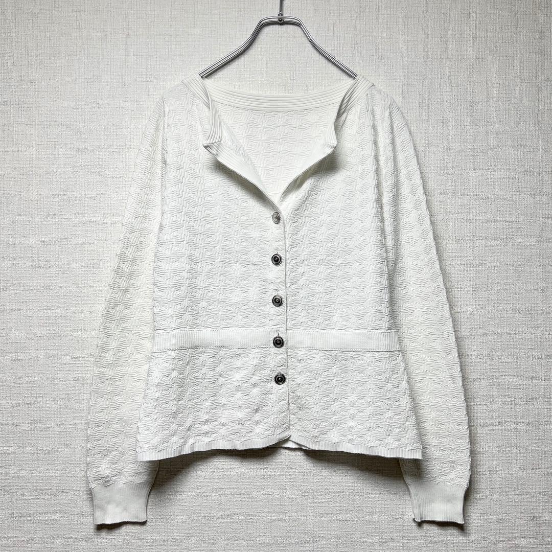 ココボタン✨ CHANEL シャネル スキッパー コットンニットカーディガン 白