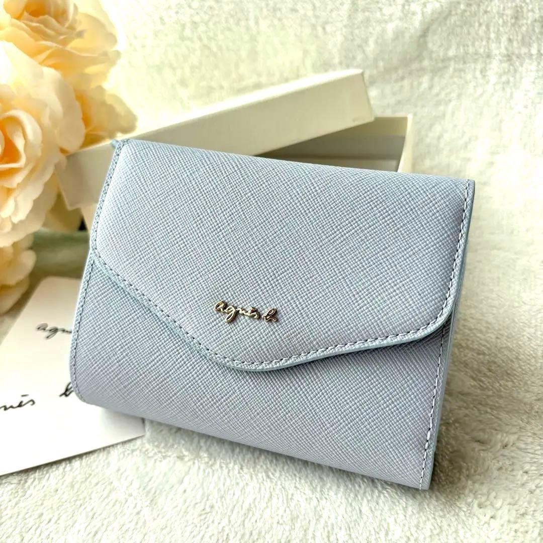 【未使用】agnes b. 3つ折り財布　レザー　ブルー　ava ミニウォレット