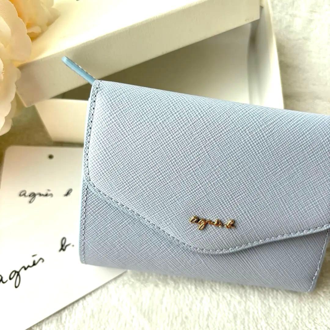 【未使用】agnes b. 3つ折り財布　レザー　ブルー　ava ミニウォレット