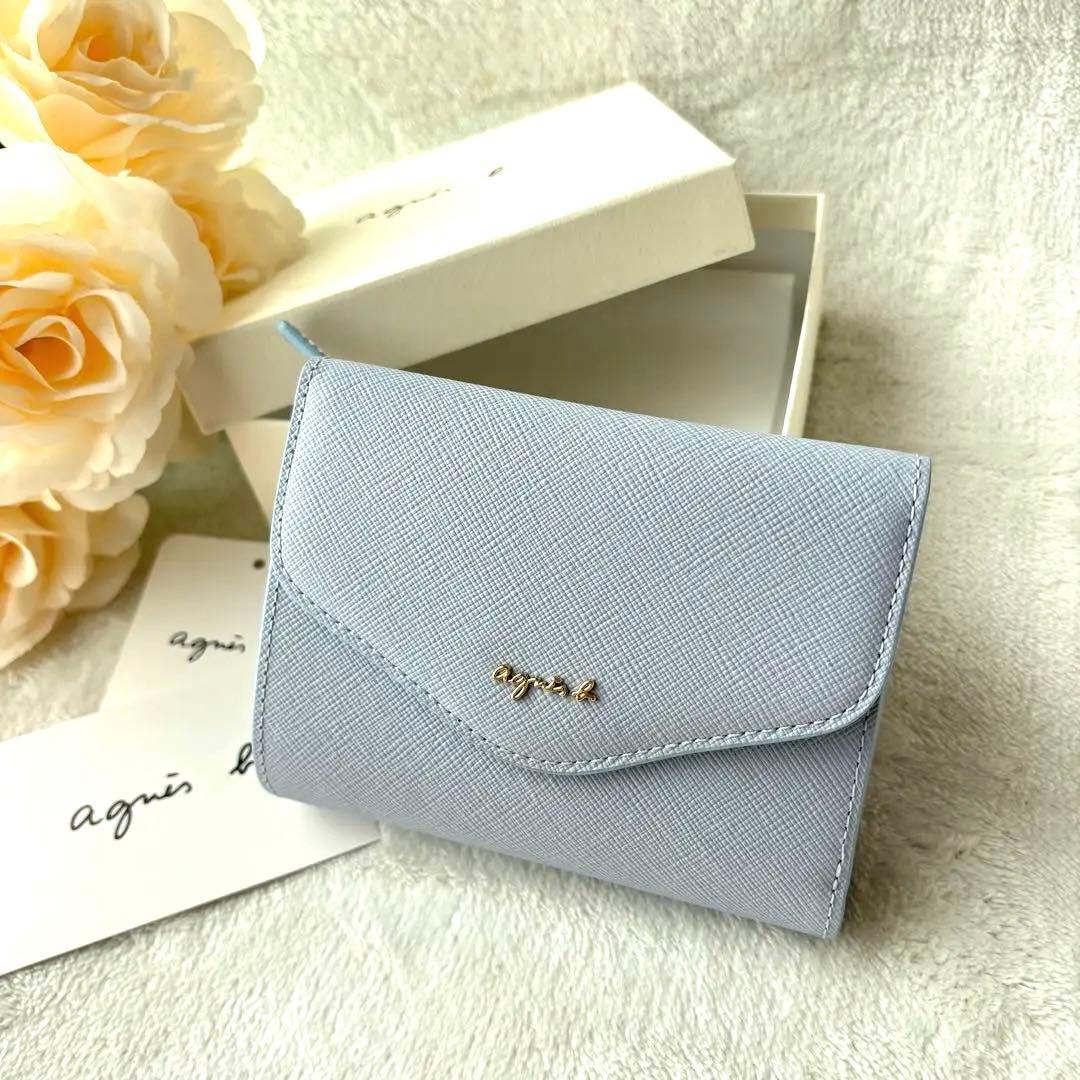 【未使用】agnes b. 3つ折り財布　レザー　ブルー　ava ミニウォレット