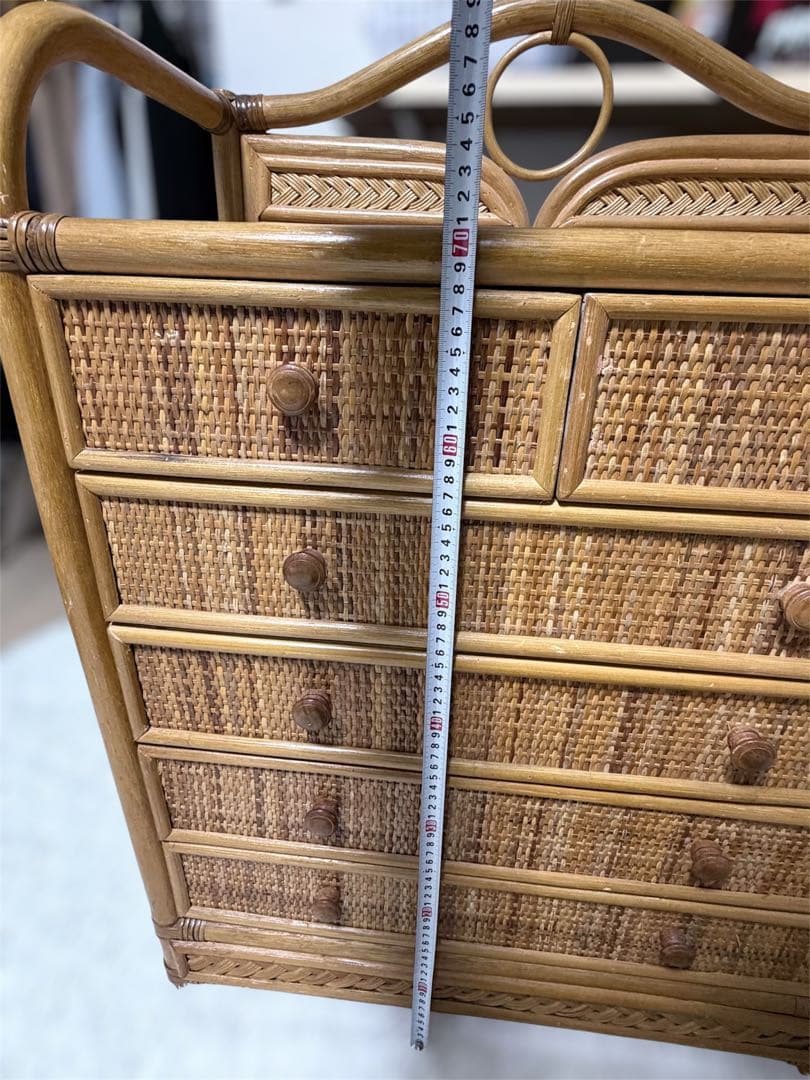 籐　ラタン　チェスト 5段 引き出し6杯 幅約65cm 収納家具　タンス