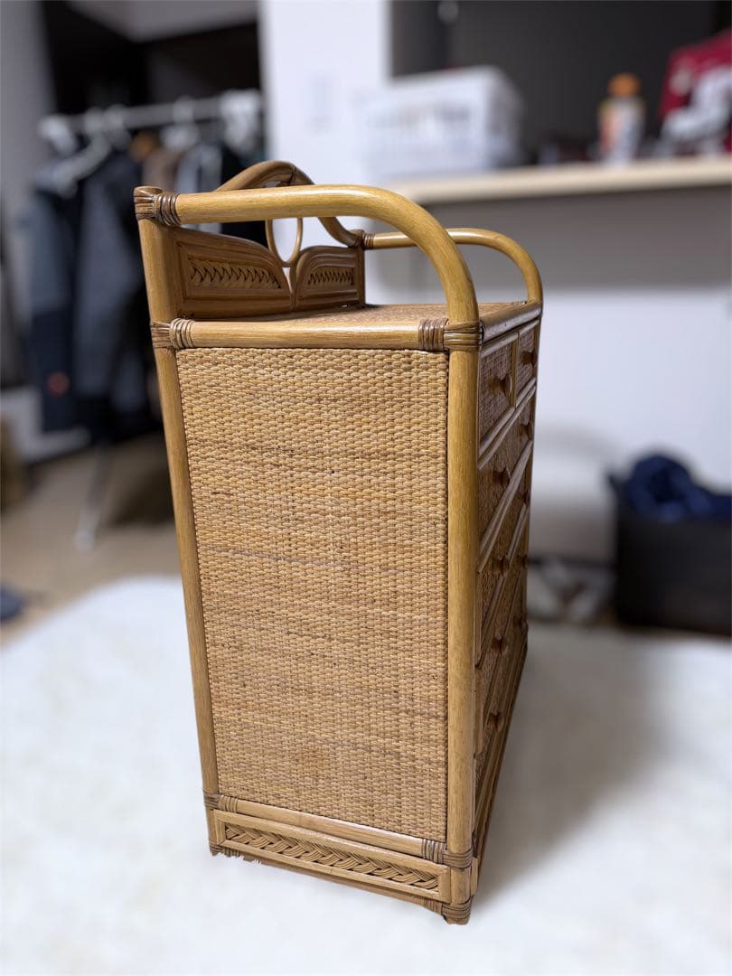 籐　ラタン　チェスト 5段 引き出し6杯 幅約65cm 収納家具　タンス