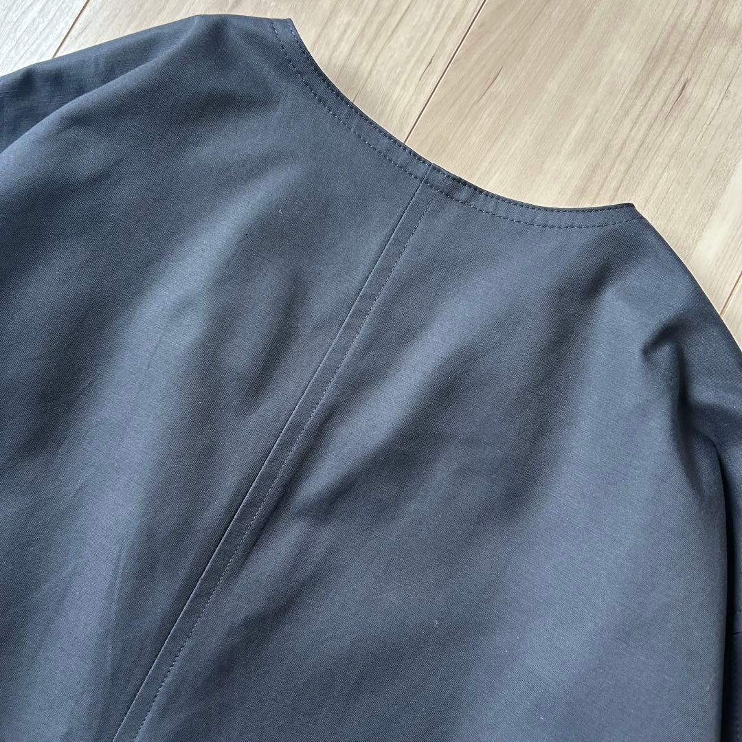 美品＊BEAUTY&YOUTH ノーカラー ベルトコート M 撥水 ネイビー